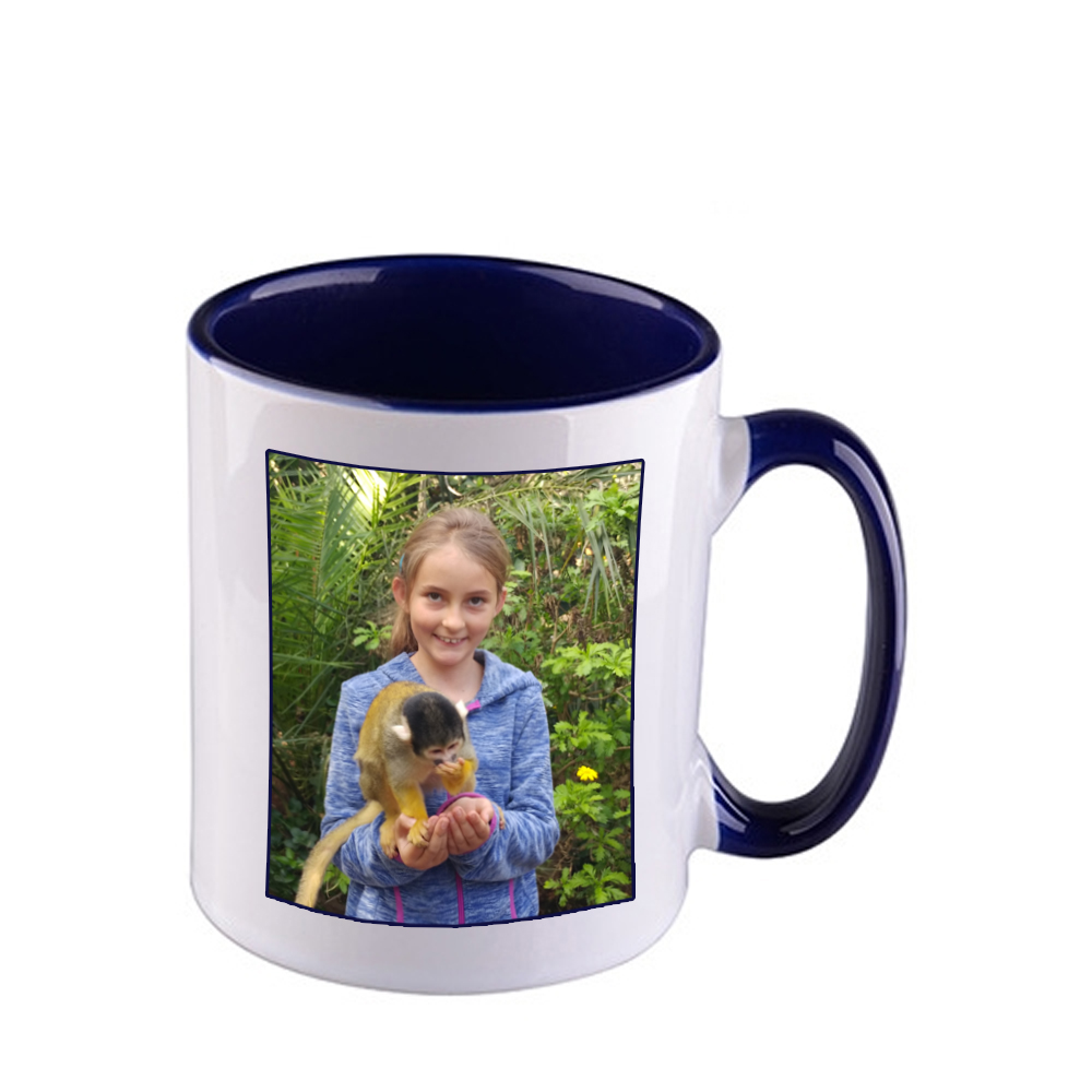 Personalised white Mug with navy inner with your image or text.