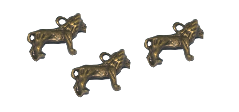 Charm, 3 Antique Brass Lion Charms