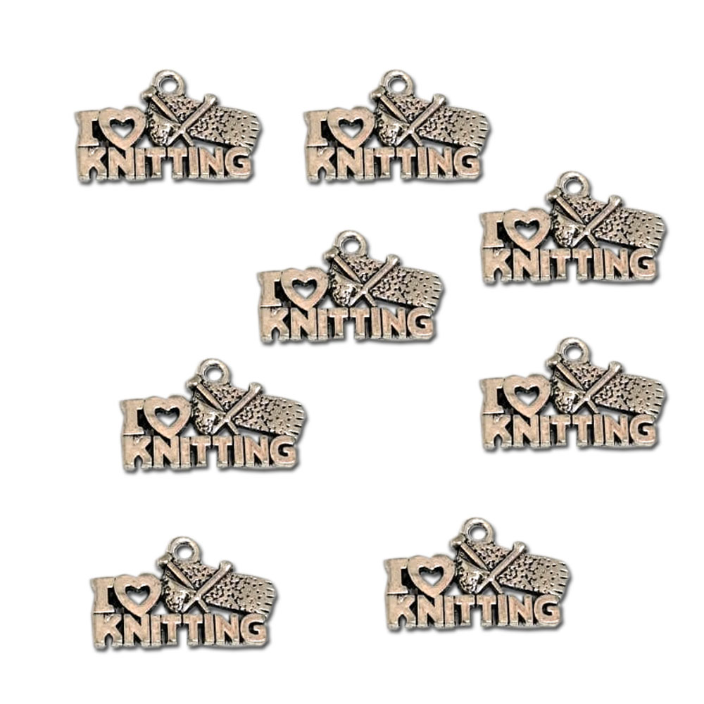 Charm, 8 identical -I Love Knitting- charms