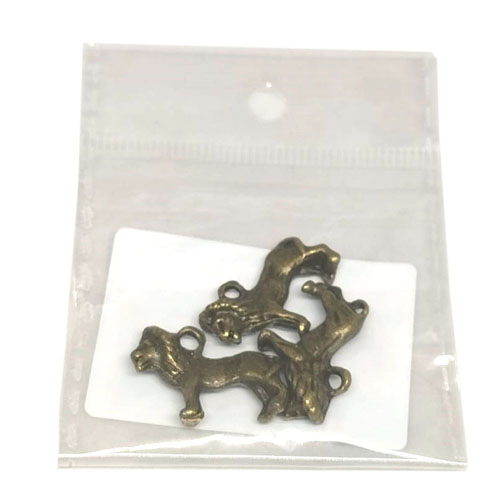 Charm, 3 Antique Brass Lion Charms